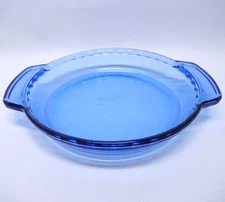 9” Blue Anchor Ovenware Deep Fluted Pie Plate Quart Size with Handles #1075