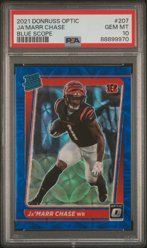 2021 Panini Donruss Optic Football Ja'Marr Chase #207 RC Blue Scope PSA 10