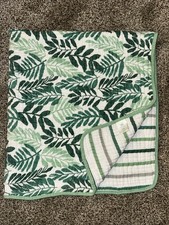Cloud Island Green Gray White Stripes/Leaves Muslin Baby Blanket 2020