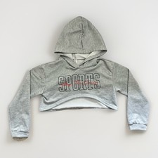Shein Juniors Girls Size 12Y Grey Cropped Hoodie Graphic Design SPORTS Letters