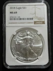 2018 $1 American Silver Eagle NGC MS69 Brown Label!!
