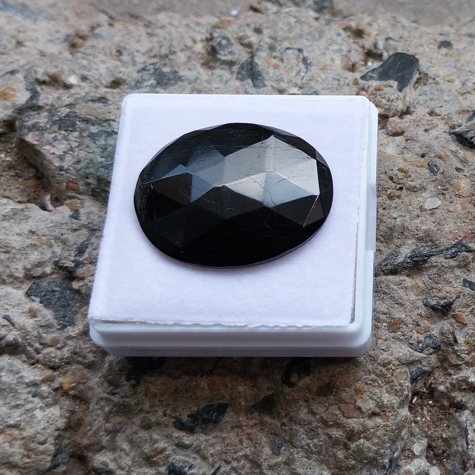 29.9 Carat 29x23x4.7 MM Natural Black Tourmaline Rose Cut Oval Shape Gemstone - Image 4 of 4