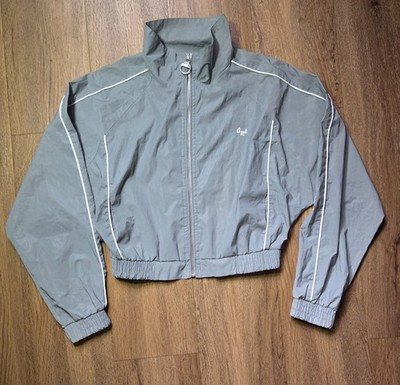 Bershka Gray Cropped Windbreaker Jacket Lightweight Full Zip Women's Size S