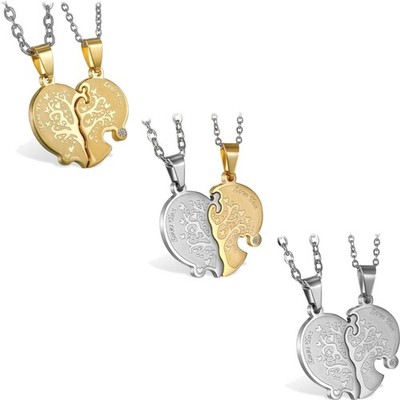JewelryWe Schmuck 2 Freundschaftsketten mit Gravur Herz Baum des Lebens