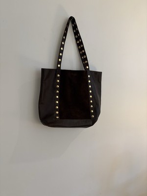 Hammitt butter soft brown leather and suede tote bag with red suede interior