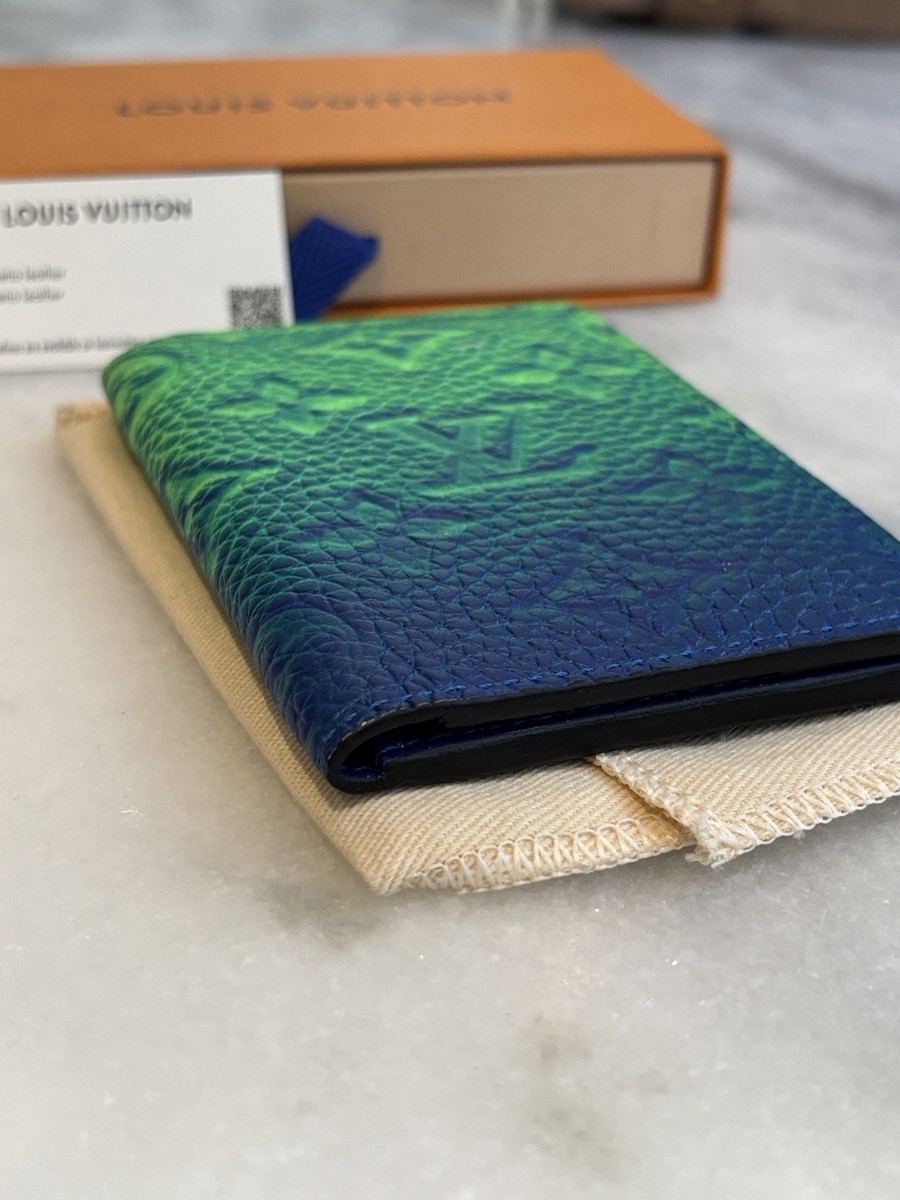 Louis Vuitton Men's Bifold Wallet Green Blue Logo Folding Credit