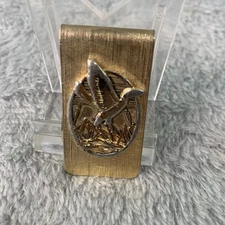 Vtg Money Clip Fuller Gold Tone Textured Duck Hunter Waterfowl Wallet