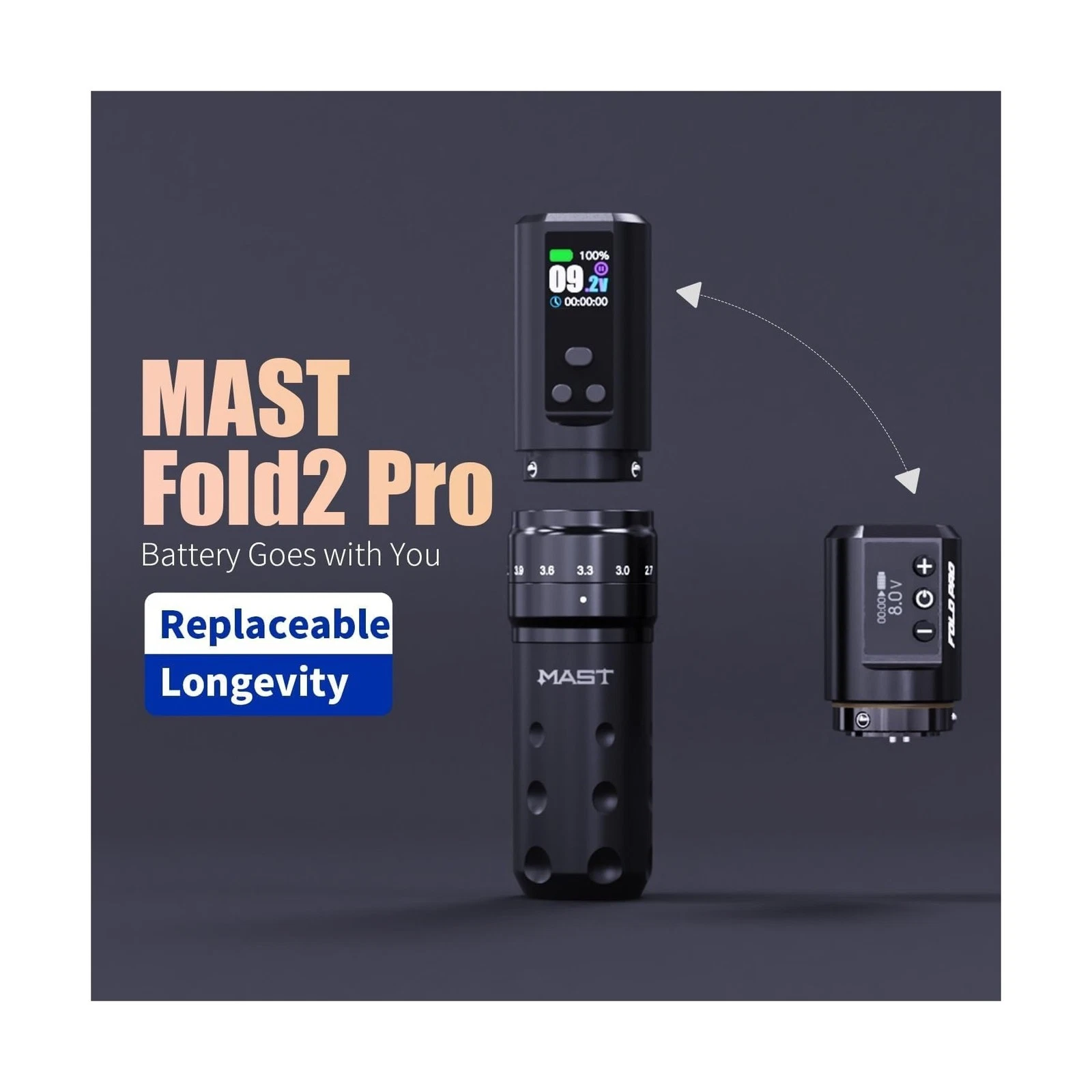 Mast Fold2 Pro Tattoo Kit, Cordless Complete Tattoo Gun Machine Kit, 2 Batter... - product detail image 2
