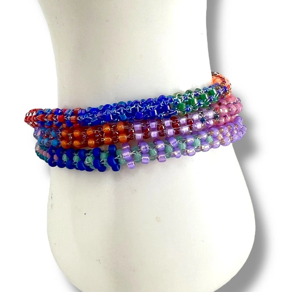 HECHO A MANO Pulsera o Collar Triple Envoltura Retazos Cúbicos 23"" Whimsey Boho Foto 4 de 4