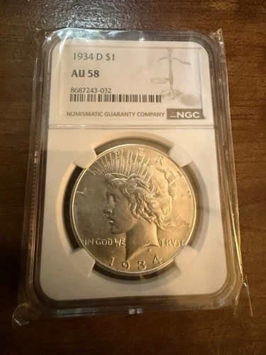 1934 D Peace Dollar Ngc AU58 🔥Nice Coin!  1.569 Million Minted 🔥