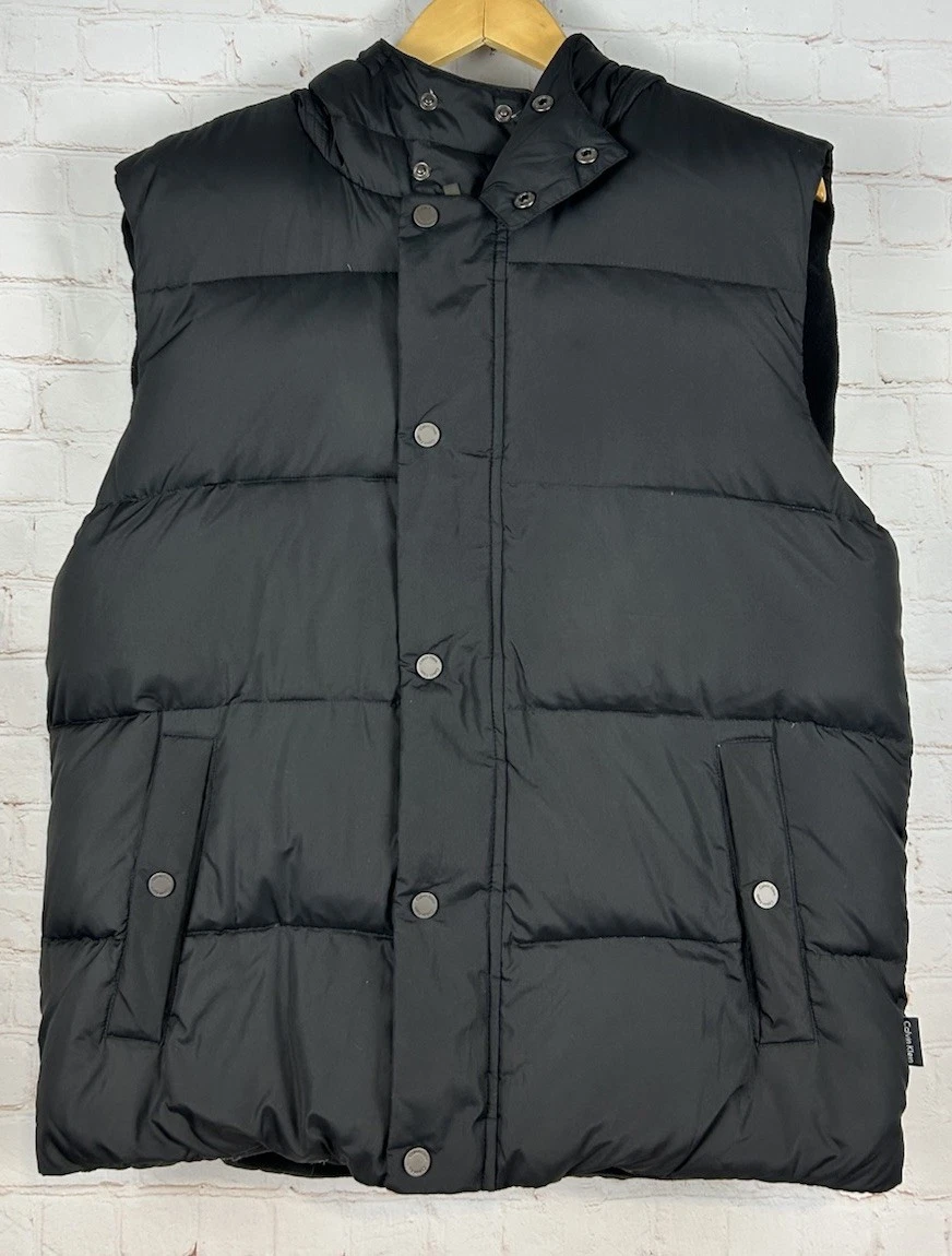 NWT Calvin Klein Mens Full Zip Puffer Goose Down Hooded Vest Black Size Medium