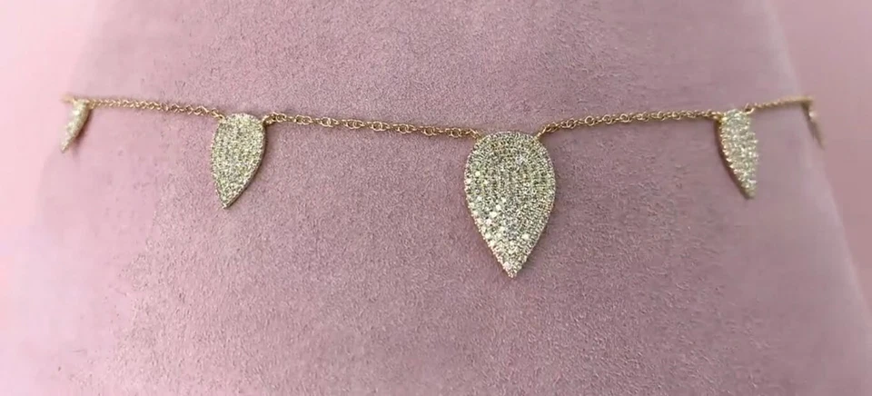 Colar pingente de pera pavê de diamante ouro amarelo 14k natural 0,72 ct ajustável - Imagem 2 de 4