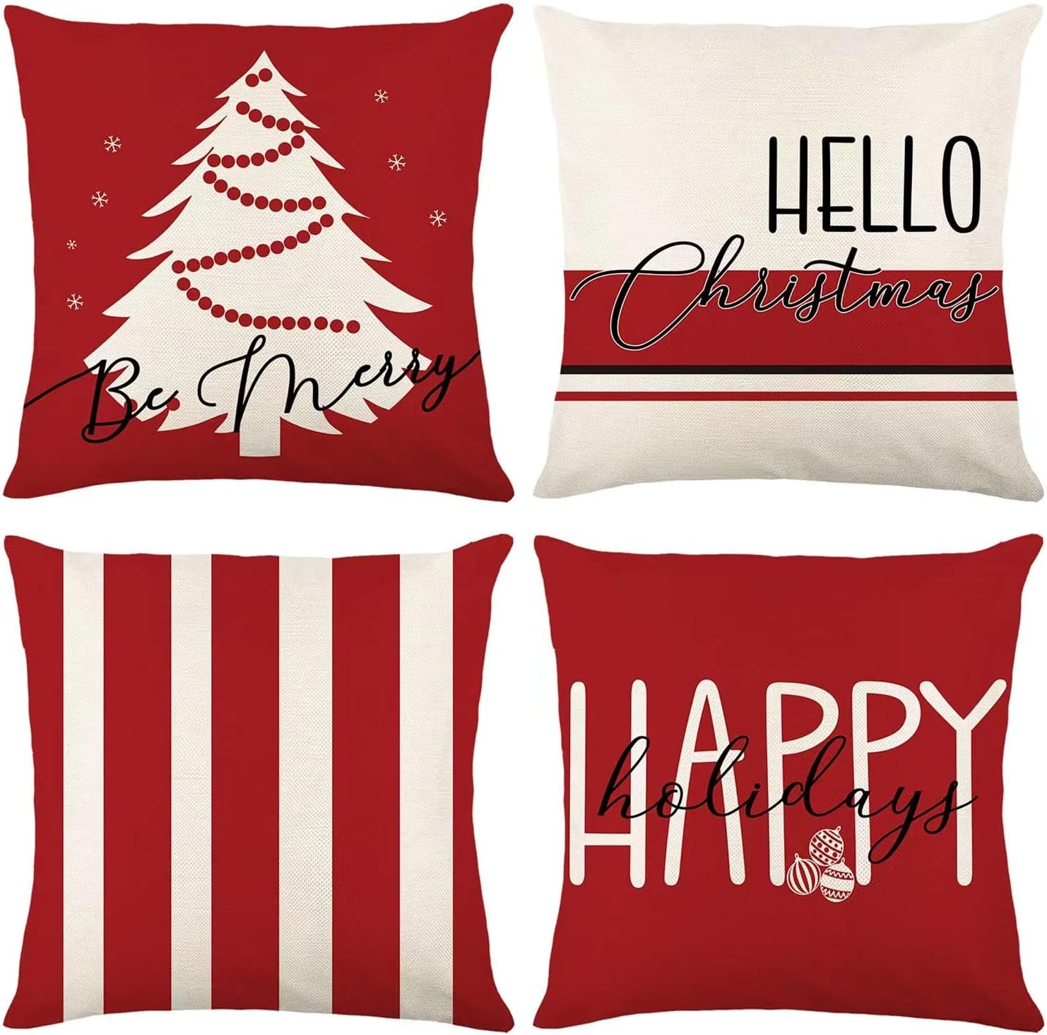 Red and White 18x18 Christmas Pillow Covers Set of 4 Holiday Decor
