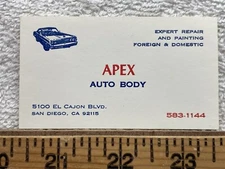 Vintage Business Card APEX Auto Body Repair San Diego California