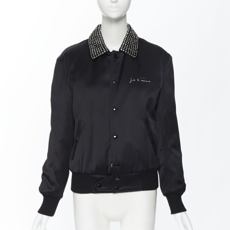 Bomber Runway SAINT LAURENT Je T'aime Teddy nero colletto cristallo FR34