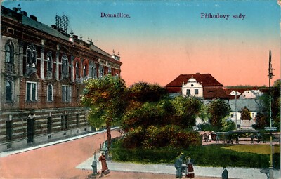 AK GRUSS AUS BÖHMEN + Mähren DOMAZLICE TAUS PARKANSICHT MIT DENKMAL COL. 1915