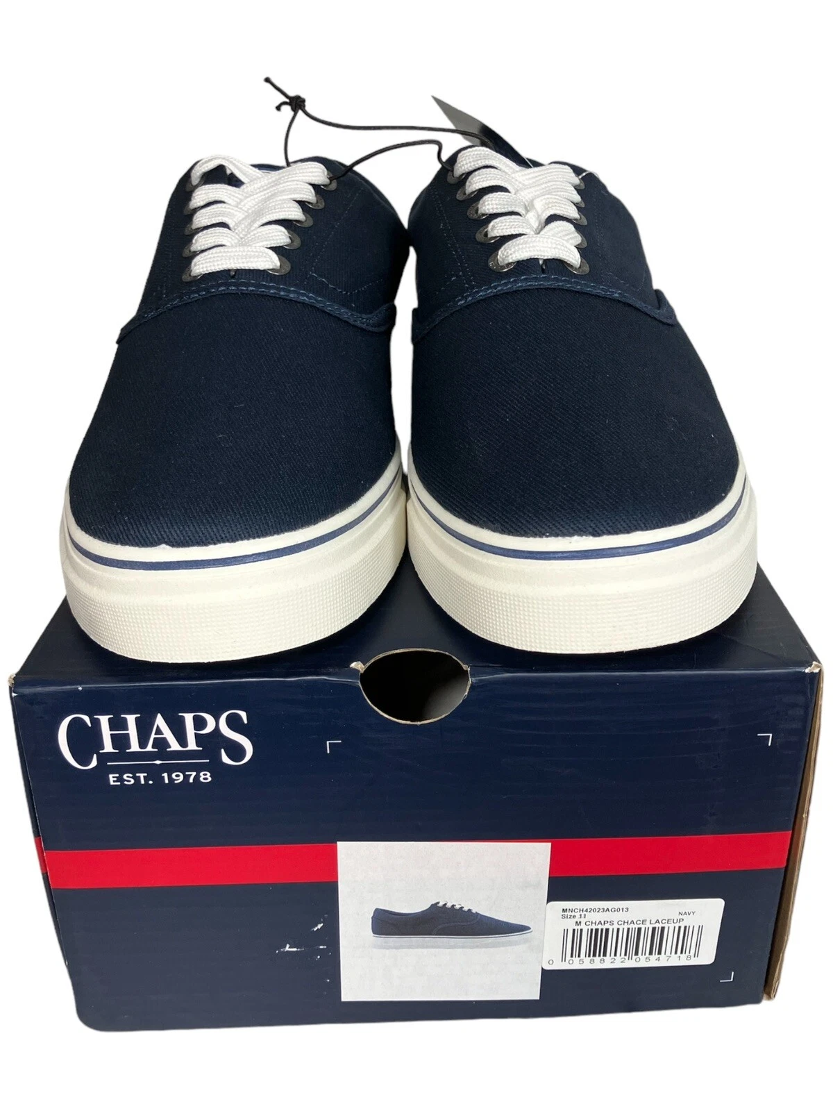 CHAPS Chace Lace up Canvas Navy Blue White Comfort Foam Shoes Men’s 11 NEW