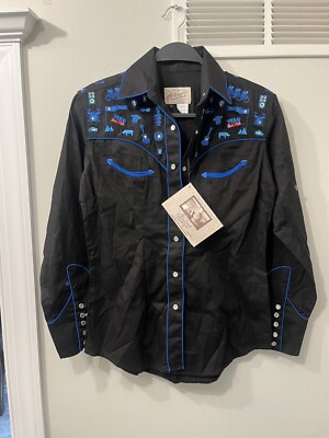 NWT ROCKMOUNT RANCH WEAR BUTTON SHIRT Black EMBROIDERED  Velo Rama sz S woman s