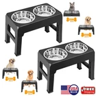 Elevated Raised Pet Dog Feeder Bowl Stainless Steel Food Water Stand+ 2pcs Bowls