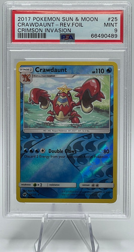 2017 POKEMON SUN & MOON CRIMSON INVASION #25 CRAWDAUNT-REVERSE FOIL PSA 9 MINT