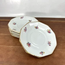 Set of 5, Vintage PF France Porcelain White Pink Floral Pattern Saucer Plate Lot