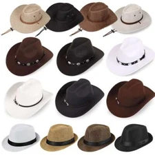 Men Women Summer Straw Fedora Hat Trilby Cuban Sun Cowboy Hat Panama Short Brim
