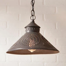 Stockbridge Shade Light Punched Tin Chisel Hanging Pendant Light 2 Color Choices