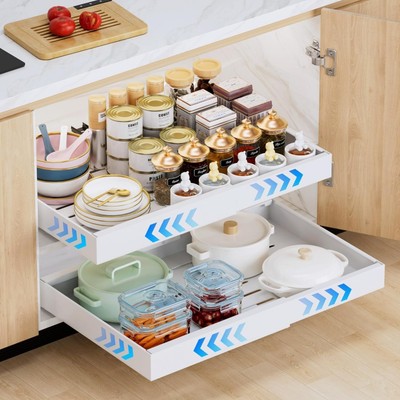 2 Pack Expandable Extendable Kitchen Drawer with Adhesive, Extendable Cabinet...
