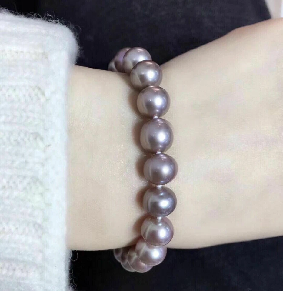 7.5-8" Gorgeous AAA+ 8-9mm natural south sea purple round pearl bracelet 14k Gf - Image 3 of 3