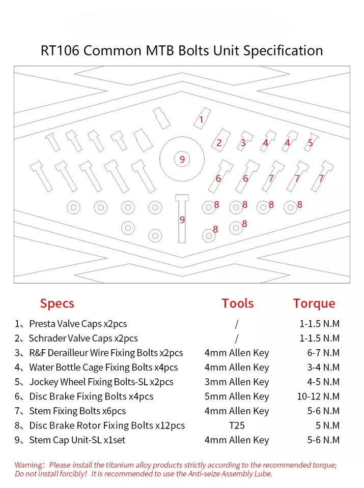36pcs Titanium Alloy Screw Kits for MTB Bike Common Bolts Screw with Washer - Image 2 of 4