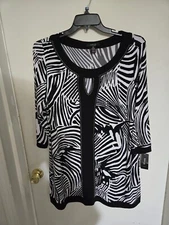 STYLE & CO Womens Black White Striped Animal Print Top Size 3x