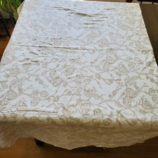 Noble Excellence Oval Tablecloth Cream Beige 100% Cotton Leaves 60x74" Vintage