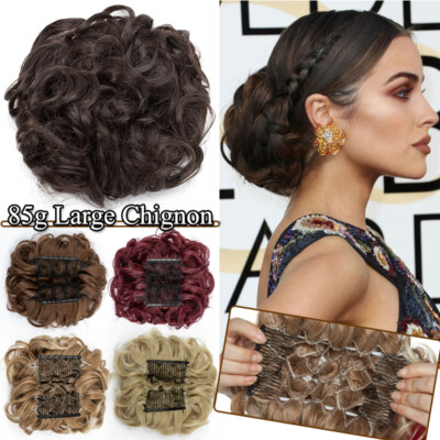 100% THICK Hair Bun Real Natural Curly Chingon with Comb Hair Extensions Women 4