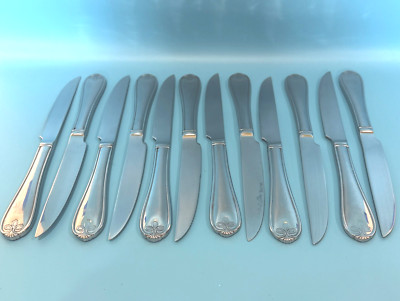 Reed & Barton Ribbon Crest Steak Knife Stainless Steel Flatware 12 Piece Lot