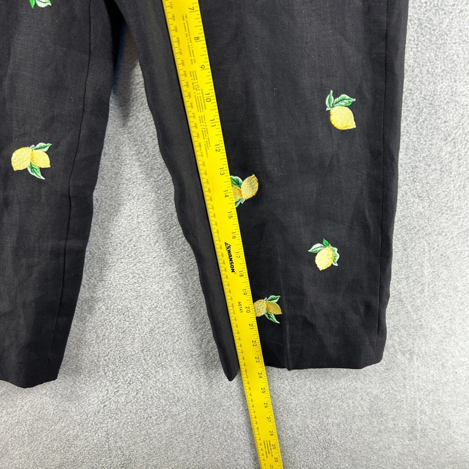 Talbots 100% Irish Linen Pants Women's Size 10 Black Lemon Embroidered NWT - Image 4 of 4