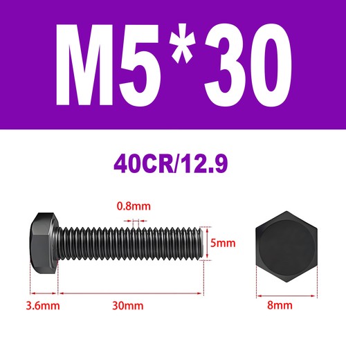 Schwarze Sechskantschraube 12.9 Stahl Voll Maschinen Schrauben M4-M16 DIN 933 - Bild 24 von 126