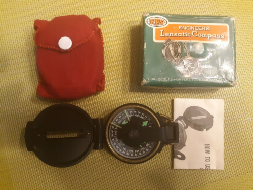 WSF Lensatic Engineer Compass NO.111 with Felt Pouch, Instructions and Box - Afbeelding 1 van 2