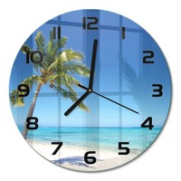 Runde Glas-Wanduhr Mit Leisem Uhrwerk Tropischer Strand Schwarze Zeiger Fi30 Cm