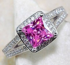 2CT Treated Pink Sapphire  Topaz 925 Solid Sterling Silver Ring Sz 6 UB4-7
