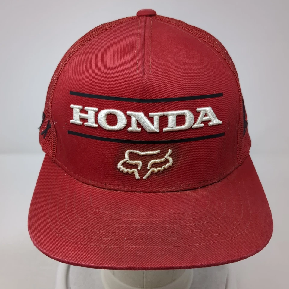 Chapéu caminhoneiro Fox Honda Snapback vermelho tamanho único ajustável bordado malha traseira - Imagem 2 de 4