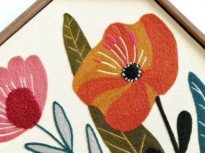 New BP Home Woven Embroidered Textile Wall Art Vibrant Flowers