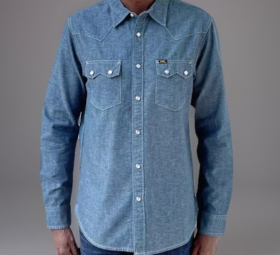 LEE 101 50S WESTERN SHIRT DRY CHAMBRAY BLUE White Selvage L93PZA36 Dry Blue  M UK