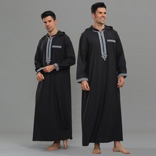 Men's Long Sleeve Muslim Clothing Saudi Jubba Arab Kaftan Thobe Long Dress Robe