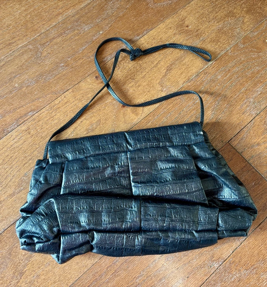 Vintage Leather Moon Bags Black Art Deco Design Clutch/Satchel - Image 2 of 4