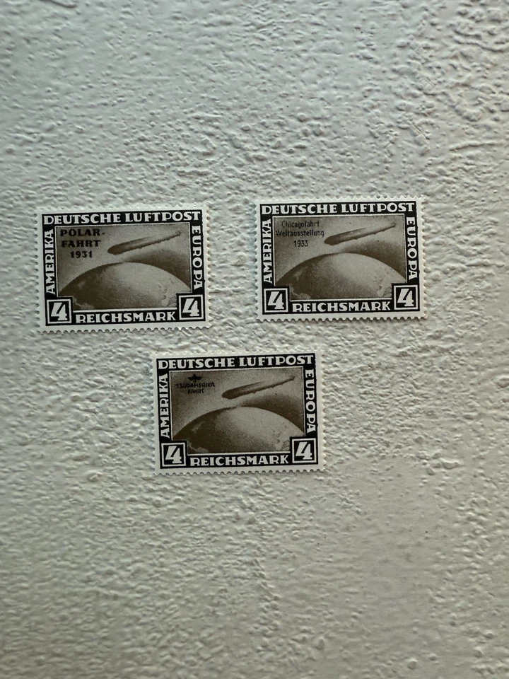 Zeppelin Airmail Stamps Set of 8 Deutsche Luftpost Reprints Immaculate Unused - Image 4 of 4