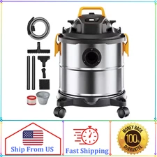 Wet Dry Shop Vac Vacuum 5.5 Gallon 6 Peak HP Cleaner Hose Stainless Steel