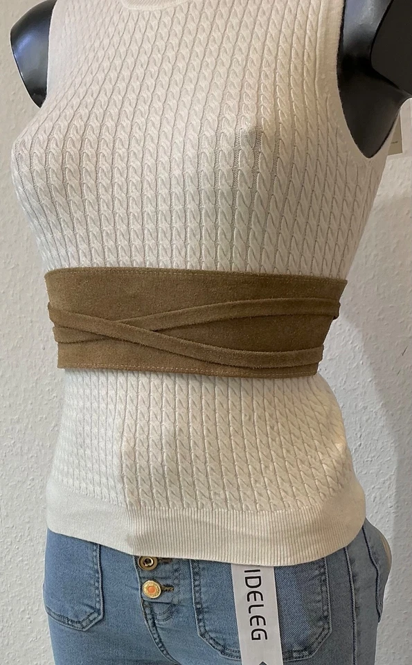 GÜRTEL TAILLENGÜRTEL WICKELGÜRTEL BINDEGÜRTEL WILDLEDER Taupe Neu Echt Leder - Bild 4 von 4