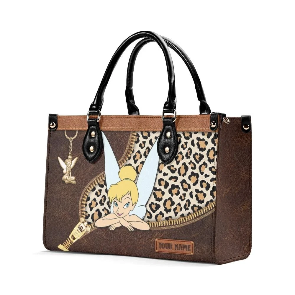 Tinker Bell Leopard Print Leather Handbag, Disney Bag, Fairy Bag Gift