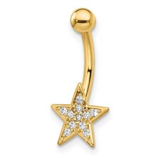 14k Gold 14 Gauge Polished CZ Star Belly Ring