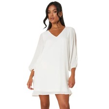 Lulus Women White Off Shoulder Shifting Dears Ivory Long Sleeve Dress Medium